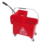 Red Mobile Floor Mopping Combo 20L Tank – CleanWorks MicroClean Heavy Duty Wheel Bucket & Wringer