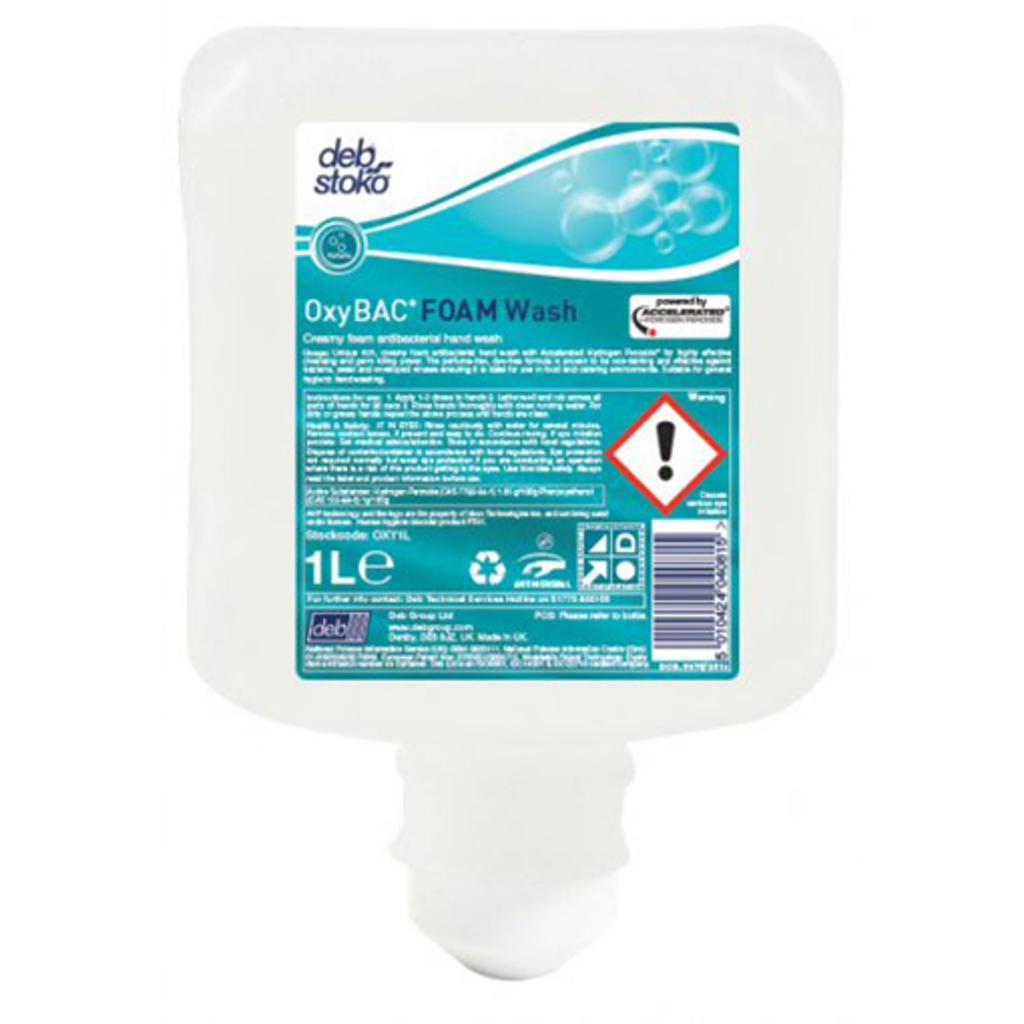 oxibac foam wash Deb OxyBAC Antimicrobial Professional Foam Wash – 1L Cartridge - Image 1