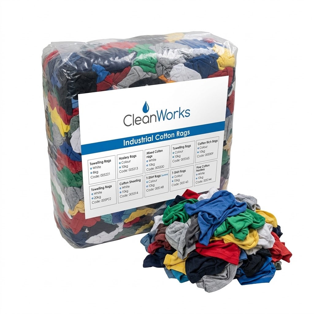 mixed t shirt rags CleanWorks Mixed Coloured T-Shirt Cotton Rags 10kg Bag - Image 1